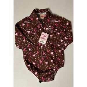 Cowgirl Hardware Infant Girls Western Brown Pink Horses Romper Bodysuit 18m NWT